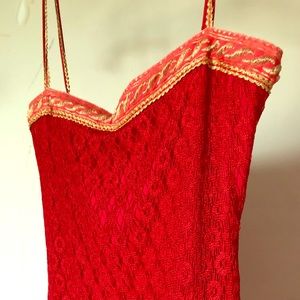 Long red Gown with gold detailing